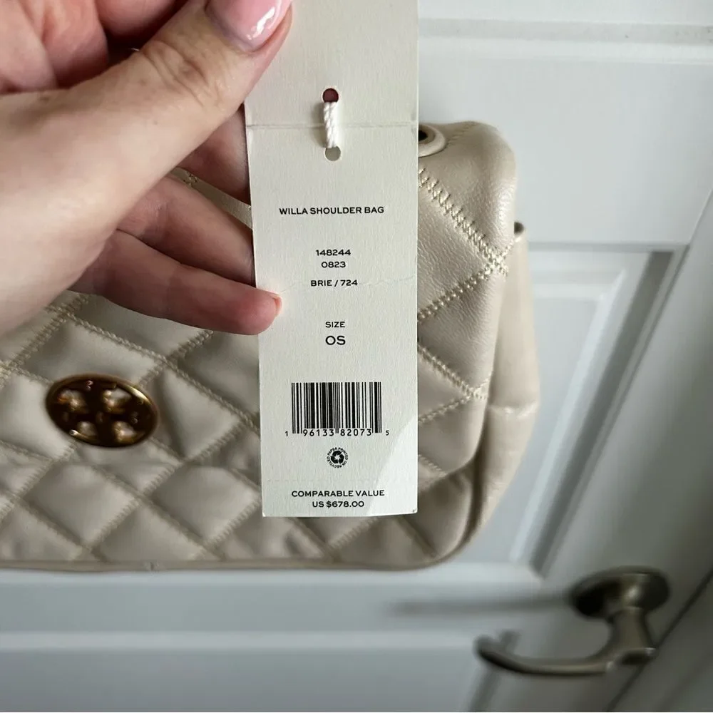 Tory Burch Cream Quilted Willa Shoulder Bag